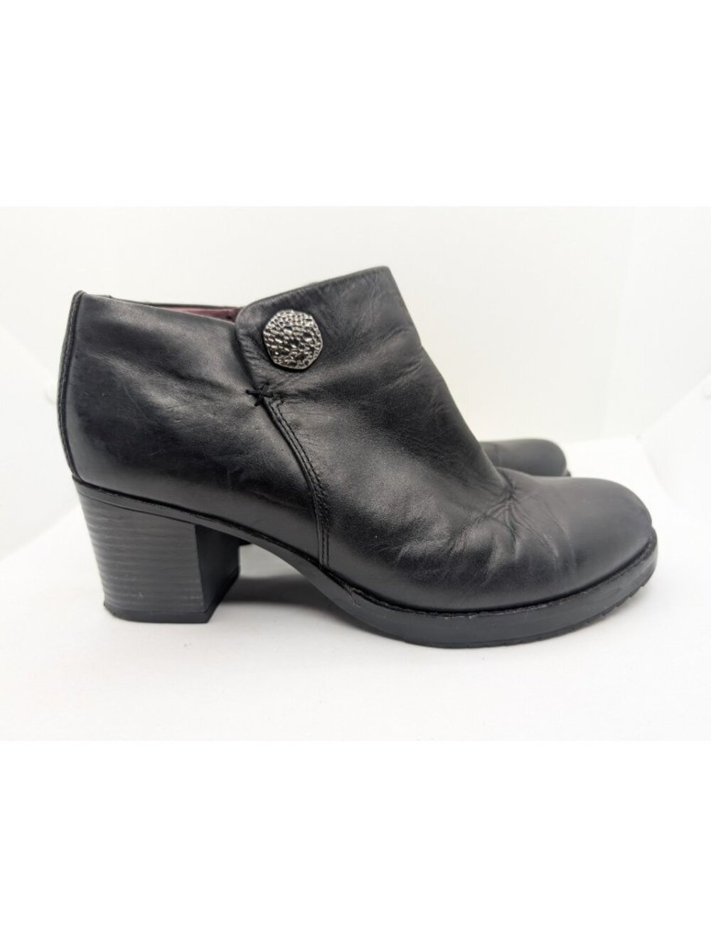 DANSKO AMELIA Women's US 9.5-10 Black Leather Zip Boho Prairie Heel Ankle Boots